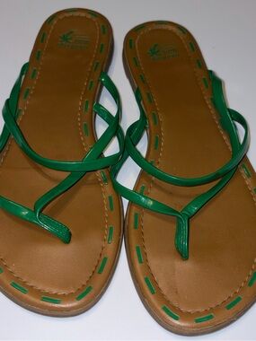 Montego Bay Club Green Strappy Toe-Post Slide Sandals
